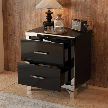 Elegant High Gloss Nightstand with Metal Handle,Mirrored Bedside Table with 2 Drawers for Bedroom,Living Room - luxuryhomedecoridea.com