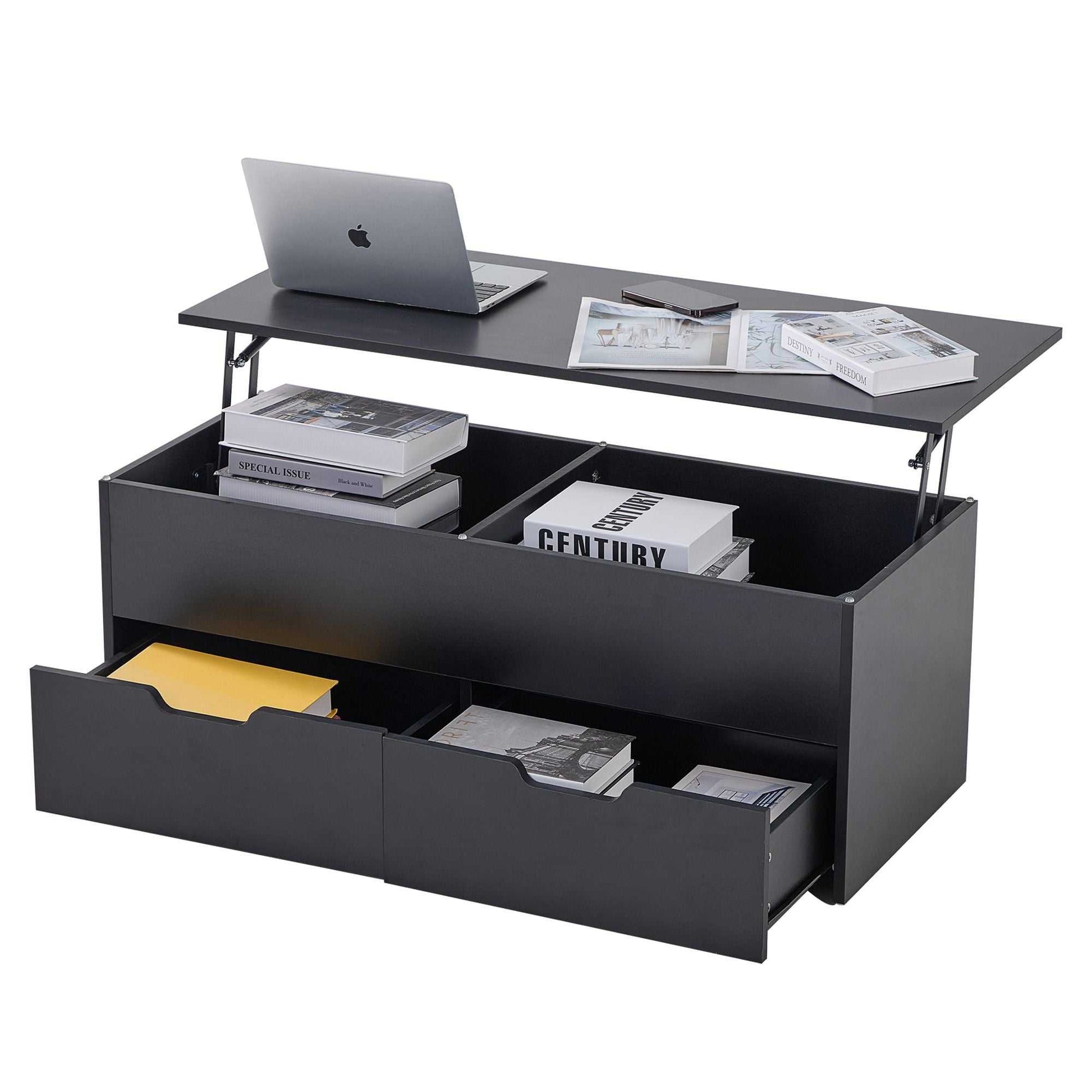 Lift-Top Coffee Table with Storage Center Tables Hidden Compartment & 2 Drawers, Sofa Table For Living Room - luxuryhomedecoridea.com