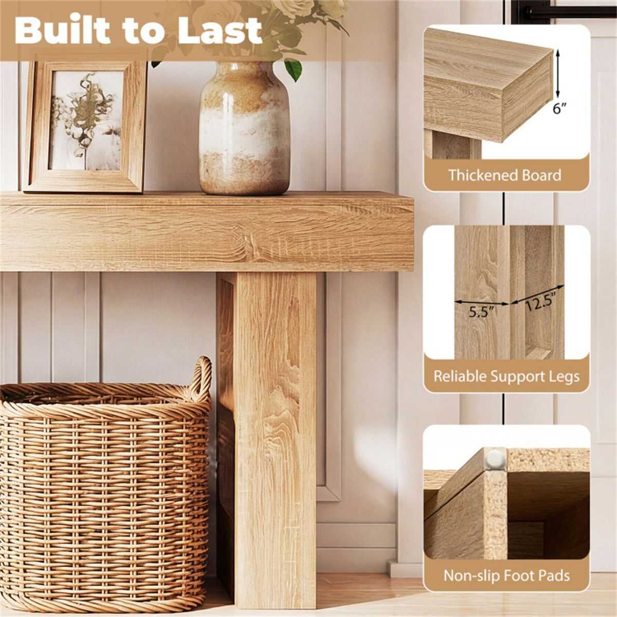 63" Farmhouse Console Table, Narrow Entryway Table with Spacious Bottom Storage - luxuryhomedecoridea.com