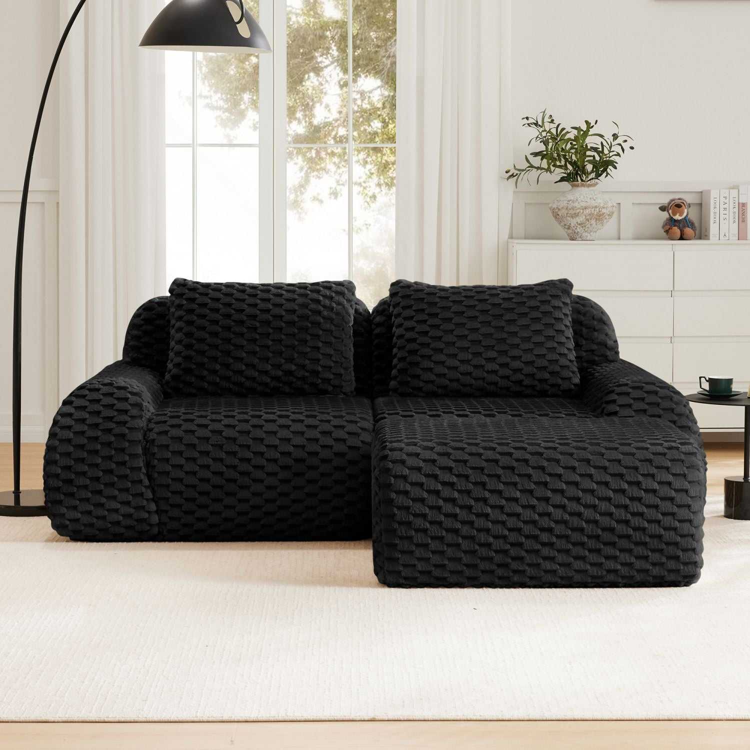 82" Modern L-Shaped Modular Sectional Sofa for Living Room,Flannelette Fabric,Oversized 2-Seater Couch,Deep Seat,Boneless sofa,Movable Ottoman,Buckle connection,Anti-slip Design,No Assembly,Black - luxuryhomedecoridea.com