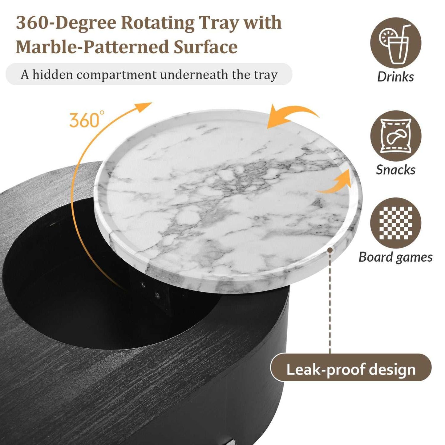 U-Can 47.2''Lift Top Coffee Table with 360-degree Marble-patterned rotating tray,Hidden Compartment, Partially Assembled Wooden Center Table, Modern Oval Lift Tabletop for Home Living Room - luxuryhomedecoridea.com