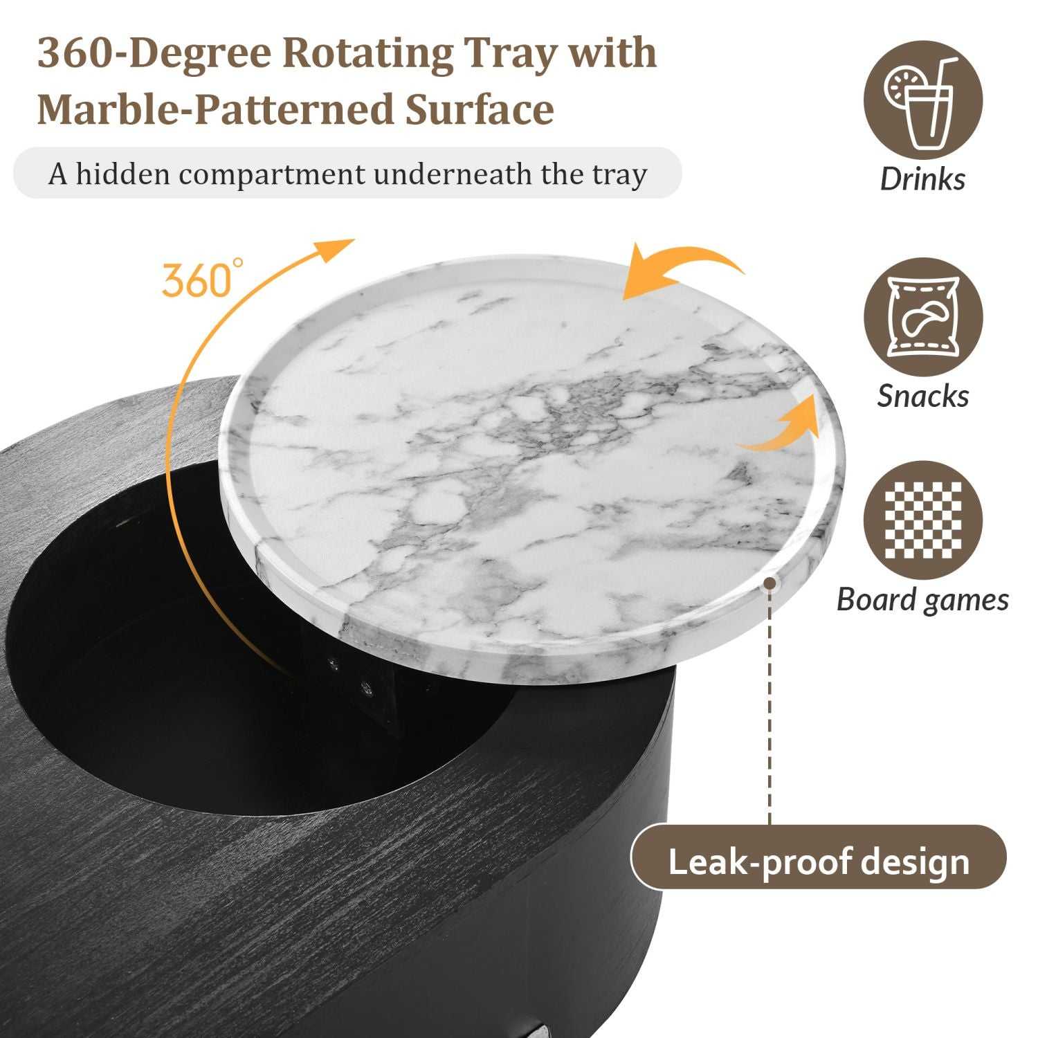 U-Can 47.2''Lift Top Coffee Table with 360-degree Marble-patterned rotating tray,Hidden Compartment, Partially Assembled Wooden Center Table, Modern Oval Lift Tabletop for Home Living Room - luxuryhomedecoridea.com