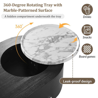U-Can 47.2''Lift Top Coffee Table with 360-degree Marble-patterned rotating tray,Hidden Compartment, Partially Assembled Wooden Center Table, Modern Oval Lift Tabletop for Home Living Room - luxuryhomedecoridea.com