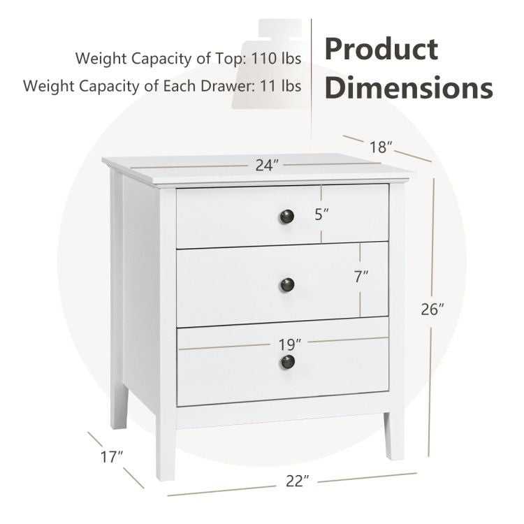 Nightstand Beside End Side Table Organizer with 3 Drawers - luxuryhomedecoridea.com