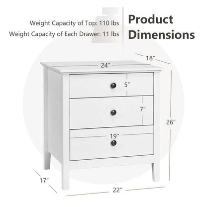Nightstand Beside End Side Table Organizer with 3 Drawers - luxuryhomedecoridea.com