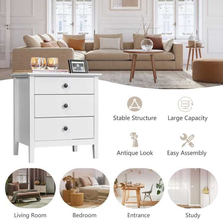 Nightstand Beside End Side Table Organizer with 3 Drawers - luxuryhomedecoridea.com
