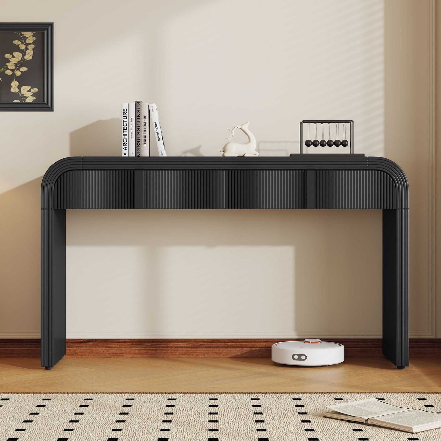 Unique Modern Rounded Silhouette and Smooth Surface Console Table with 2 Drawers for Living Room and Entryway - luxuryhomedecoridea.com