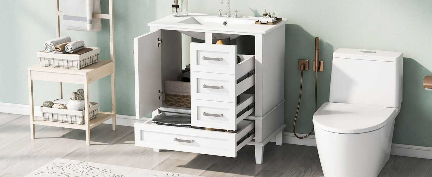 30" Bathroom Vanity , Modern Bathroom Cabinet with Sink Combo Set, Bathroom Storage Cabinet with a Soft Closing Door and 3 Drawers, Solid Wood Frame - luxuryhomedecoridea.com