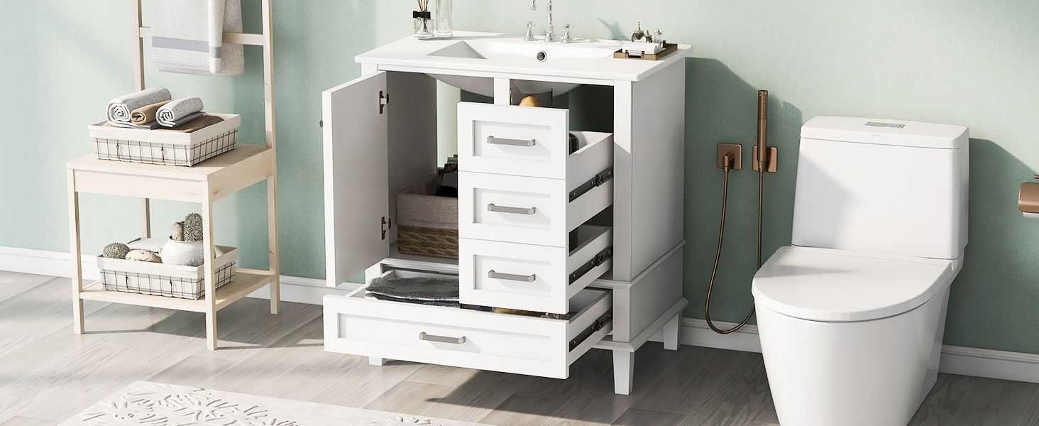 30" Bathroom Vanity , Modern Bathroom Cabinet with Sink Combo Set, Bathroom Storage Cabinet with a Soft Closing Door and 3 Drawers, Solid Wood Frame - luxuryhomedecoridea.com