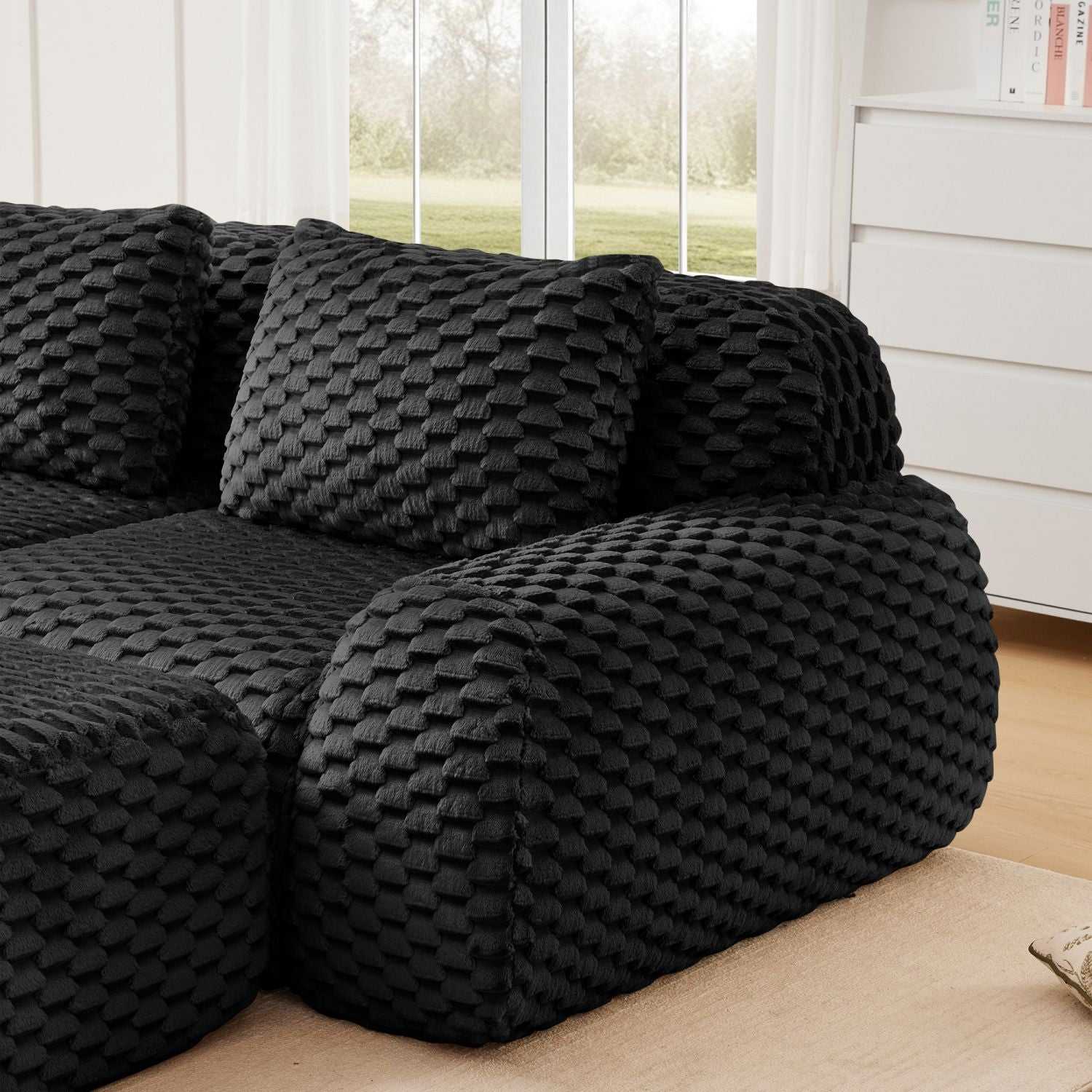 82" Modern L-Shaped Modular Sectional Sofa for Living Room,Flannelette Fabric,Oversized 2-Seater Couch,Deep Seat,Boneless sofa,Movable Ottoman,Buckle connection,Anti-slip Design,No Assembly,Black - luxuryhomedecoridea.com
