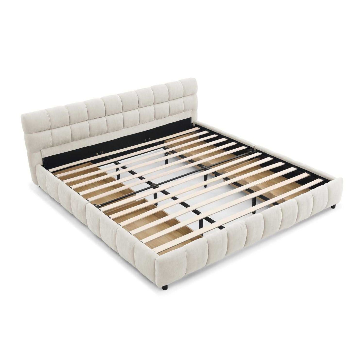 King Size Upholstered Bed ,comfortable upholstered bed frame, Chenille fabric, with headboard and solid bed frame. With drawer for storage.-Beige(88.5''*85.5''*31'') - luxuryhomedecoridea.com