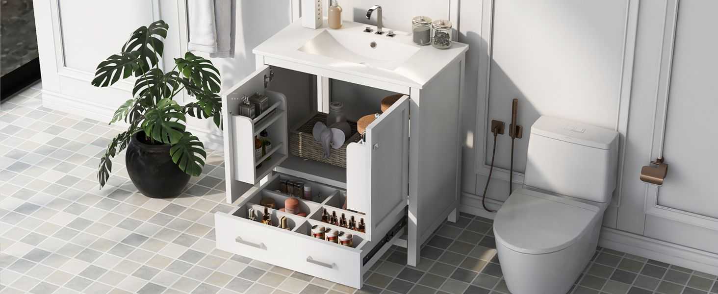 30" Bathroom Vanity with Single Sink, Combo Cabinet Undermount Sink, Bathroom Storage Cabinet with 2 Doors and a Drawer, Soft Closing, Multifunctional Storage, Solid Wood Frame - luxuryhomedecoridea.com