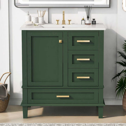 30" Bathroom Vanity , Modern Bathroom Cabinet with Sink Combo Set, Bathroom Storage Cabinet with a Soft Closing Door and 3 Drawers, Solid Wood Frame - luxuryhomedecoridea.com