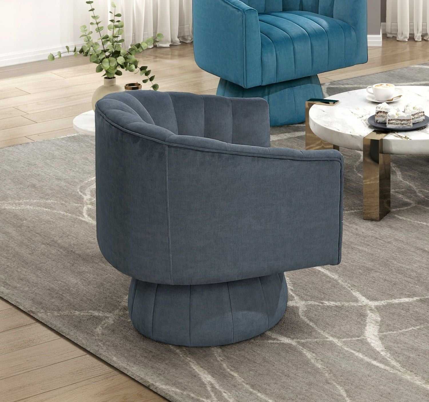 Dark Gray Velvet Accent Chair Modern Luxury Living Room Furniture, 1pc Swivel Chair Comfortable Barrel Back - luxuryhomedecoridea.com