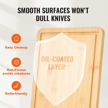 VEVOR Cutting Board, 3 Pieces, Premium Versatile Bamboo Cutting Board with Food-Grade Oil and Juice Groove,Sturdy & Durable Chopping Board with Built-in Handle, Fit for Display, Chopping & Serving - luxuryhomedecoridea.com