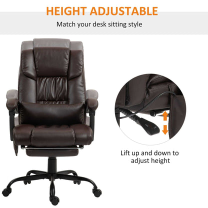 High Back PU Leather Massage Office Chair, 6 Vibration Points, Ergonomic with Footrest, Adjustable Height, Remote, Brown - luxuryhomedecoridea.com