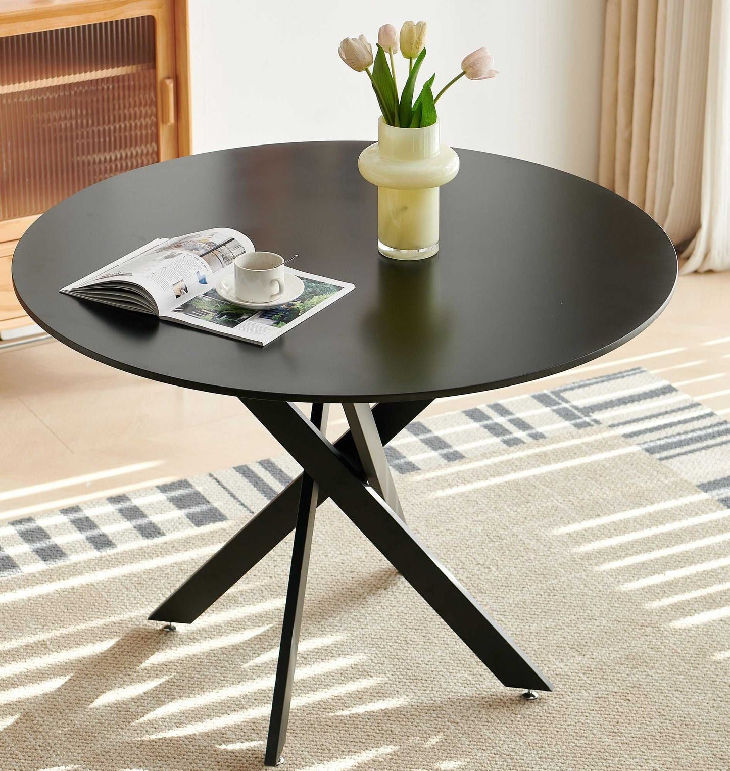 42.1" Table Mid-century Dining Table for 4-6 people With Round Mdf Table Top, Pedestal Dining Table, End Table Leisure Coffee Table,cross leg - luxuryhomedecoridea.com
