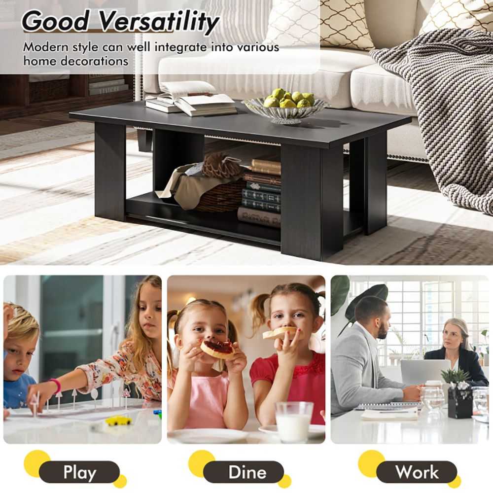 Large 41 Inch 2-tier Wooden Modern Coffee Table with Storage Shelf living room table - luxuryhomedecoridea.com