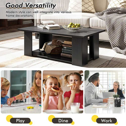 Large 41 Inch 2-tier Wooden Modern Coffee Table with Storage Shelf living room table - luxuryhomedecoridea.com