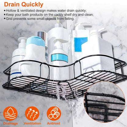 2Pcs Corner Shower Caddy Shelves Wall Mounted Basket Rack Bathroom Shampoo Holder Storage Organizer - luxuryhomedecoridea.com