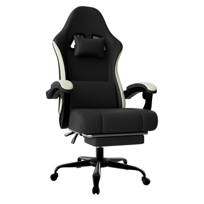 Ergonomic Gaming Chair with Pocketed Spring Cushion, Breathable Fabric Computer Chair with Footrest, Adjustable Lumbar Support Video Game Chair for Adults (Fabric) - luxuryhomedecoridea.com