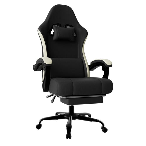 Ergonomic Gaming Chair with Pocketed Spring Cushion, Breathable Fabric Computer Chair with Footrest, Adjustable Lumbar Support Video Game Chair for Adults (Fabric) - luxuryhomedecoridea.com