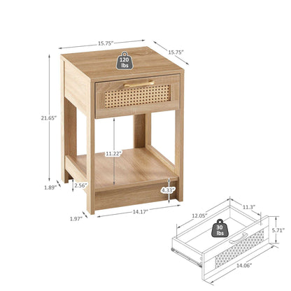 15.75" Rattan End table with drawer, Modern nightstand, side table for living room, bedroom - luxuryhomedecoridea.com
