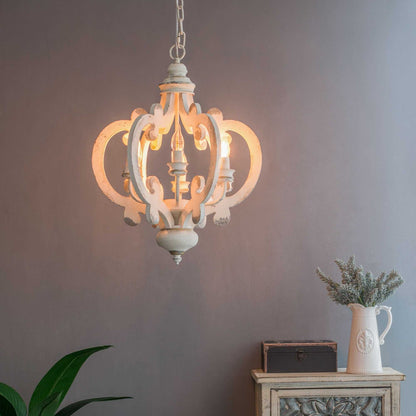 French Country Wood Chandelier, 6-Light Farmhouse Pendant Light Fixture with Adjustable Chain for Kitchen Foyer Hallway Entryway, Bulb Not Included - luxuryhomedecoridea.com