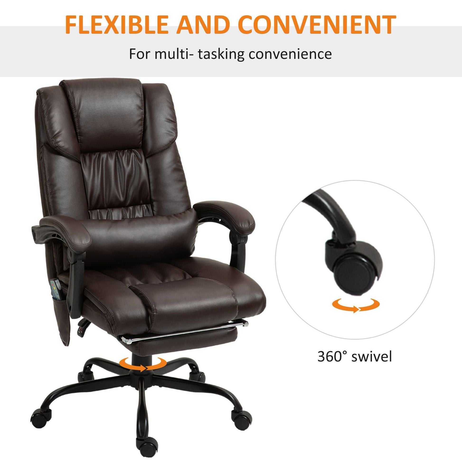 High Back PU Leather Massage Office Chair, 6 Vibration Points, Ergonomic with Footrest, Adjustable Height, Remote, Brown - luxuryhomedecoridea.com