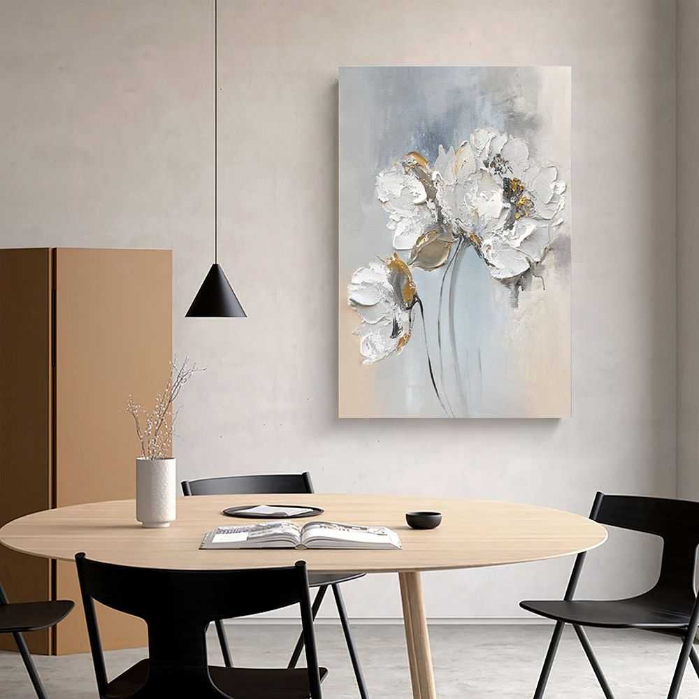 Handmade Oil Painting Fancy Wall Art Personalized Gifts Abstract White Floral Painting On canvas Large Flower Oil Painting Minimalist Modern Living Room Painting - luxuryhomedecoridea.com