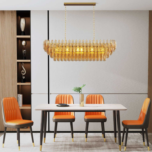 Modern Chandeliers for Dining Room, 54" Large Rectangle Gold Kitchen Chandelier Over Table, 12-Light with Smoke Glass Ceiling Lights, Farmhouse Pendant Lighting Fixture for Living Room Bedroom - luxuryhomedecoridea.com