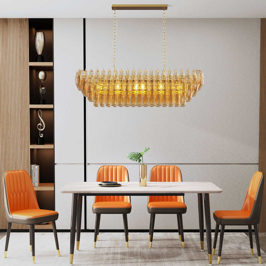 Modern Chandeliers for Dining Room, 54" Large Rectangle Gold Kitchen Chandelier Over Table, 12-Light with Smoke Glass Ceiling Lights, Farmhouse Pendant Lighting Fixture for Living Room Bedroom - luxuryhomedecoridea.com