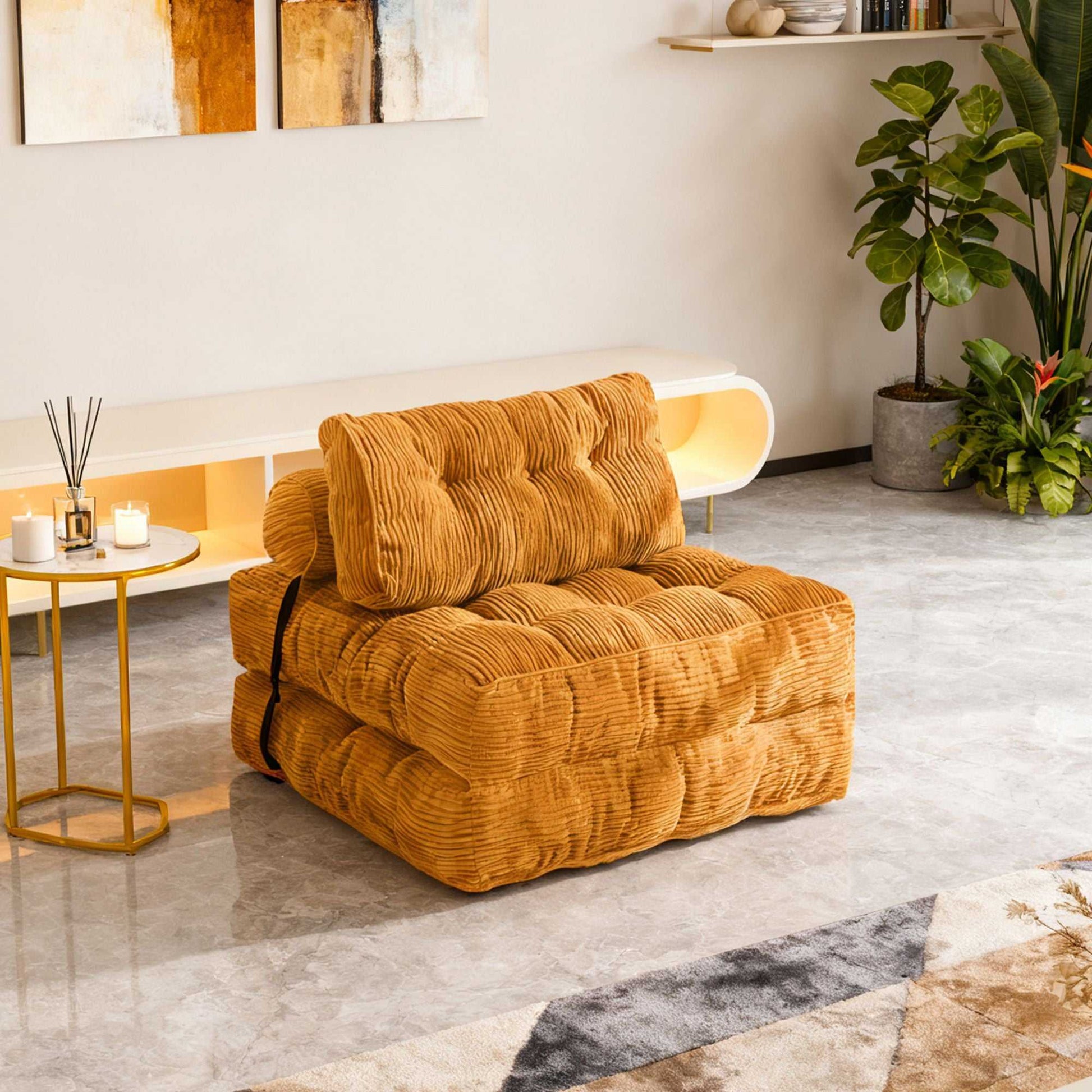 Modern Memory Foam Compressed Sofa Chair,Folding Sofa Bed, Convertible Sleeping Chair With Backrest Support And Soft Corduroy Fabric,Fold Couch Bed With Pillow For Small Spaces - luxuryhomedecoridea.com