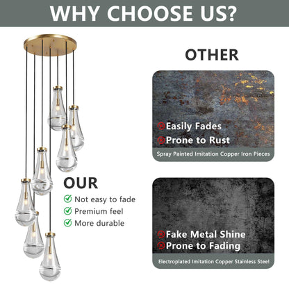 7 Light Dining Room Pendant Light, Large Chandelier Adjustable Hanging Line, Living Room Pendant Light, Foyer Chandelier, Stairwell Pendant Lights, Bedroom - luxuryhomedecoridea.com