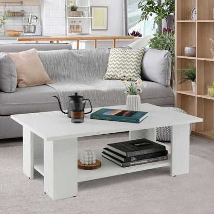 Large 41 Inch 2-tier Wooden Modern Coffee Table with Storage Shelf living room table - luxuryhomedecoridea.com