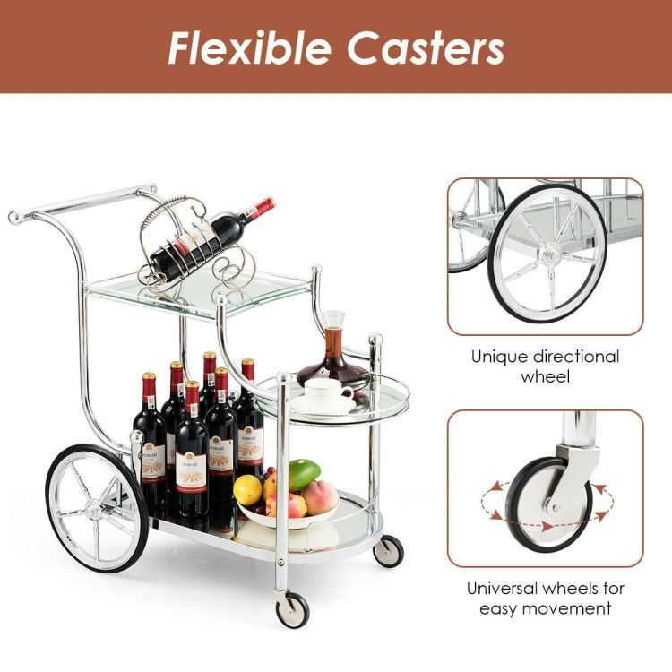 Kitchen Rolling Bar Cart with Tempered Glass Suitable for Restaurant and Hotel - luxuryhomedecoridea.com