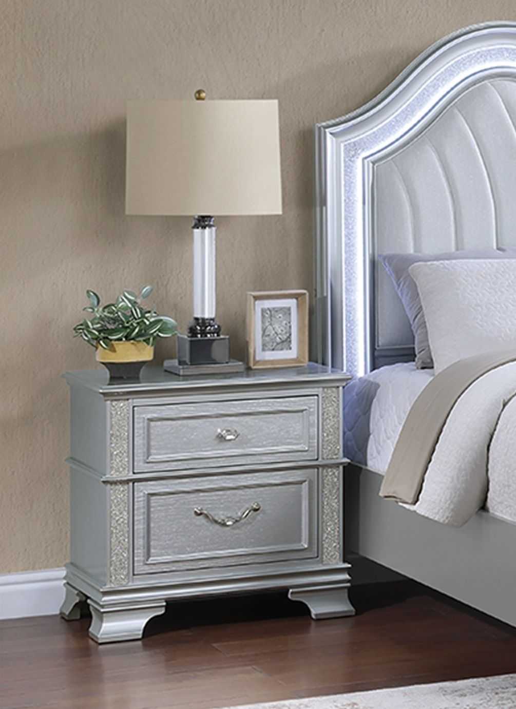 Nightstand Decorative Glitter Front 1pc Bedside Table Bedroom - luxuryhomedecoridea.com
