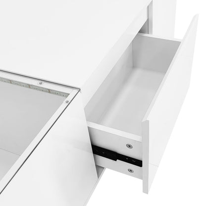 U-Can Led Coffee Table, Modern Center Table with High-Gloss Finish and Glass Tabletop, Coffee Table with Open Storage Compartment and 2 Hidden Drawers for Living Room - luxuryhomedecoridea.com