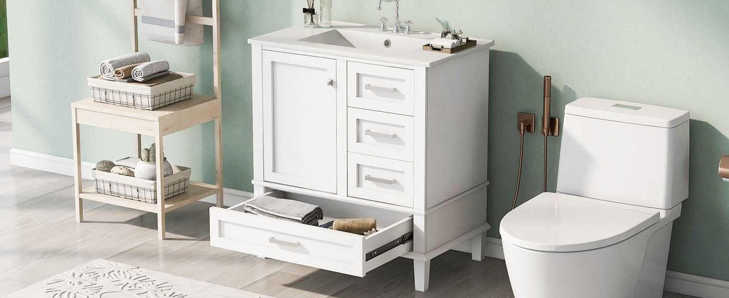 30" Bathroom Vanity , Modern Bathroom Cabinet with Sink Combo Set, Bathroom Storage Cabinet with a Soft Closing Door and 3 Drawers, Solid Wood Frame - luxuryhomedecoridea.com