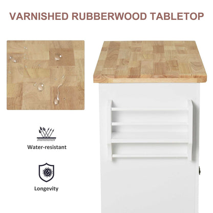 Rolling Kitchen Cart, White, Wood Top, Spice/Towel Rack, Storage Drawers, Movable Dining Room Trolley - luxuryhomedecoridea.com