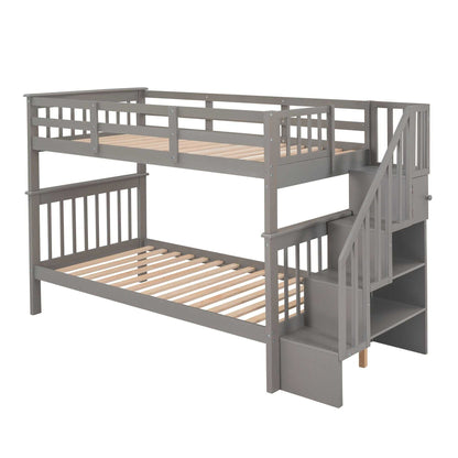 Stairway Twin-Over-Twin Bunk Bed with Storage and Guard Rail for Bedroom, Dorm - luxuryhomedecoridea.com