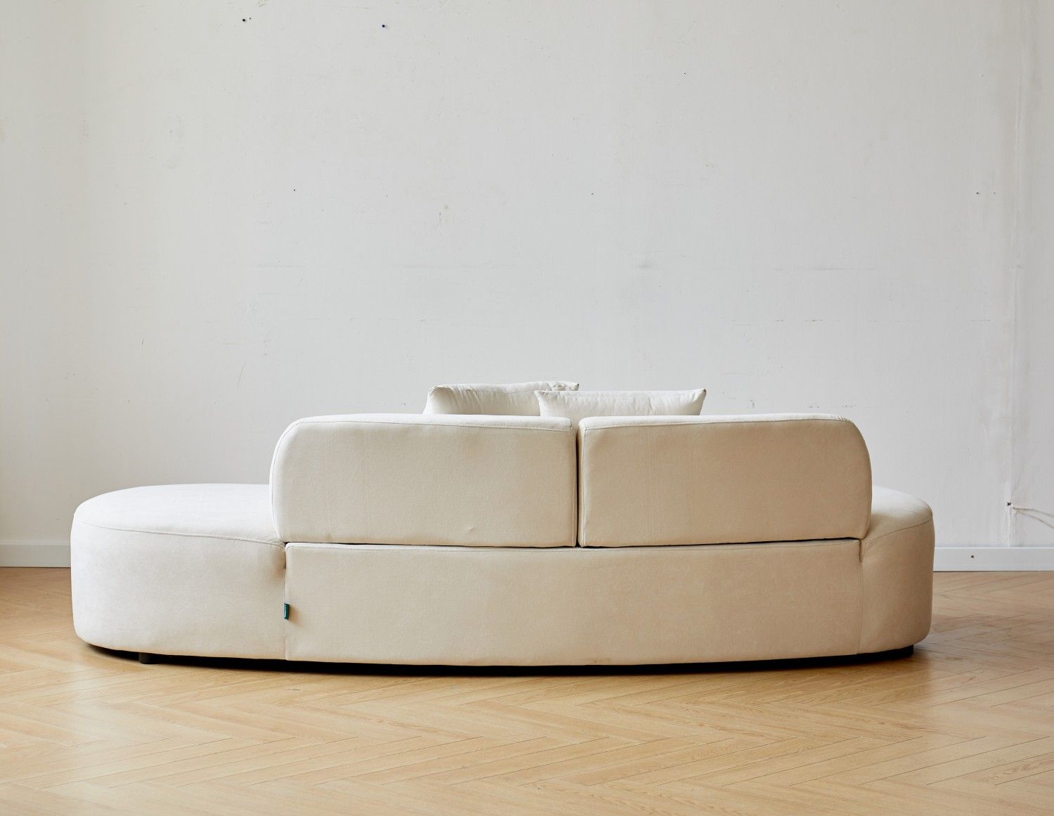 132" Curved Sofa with Throw Pillows, 6 Seater Luxury Velvet Couch with Half Moon Design and High-Density Foam, Ideal for Modern Living Room, Office & Apartment, Ivory - luxuryhomedecoridea.com