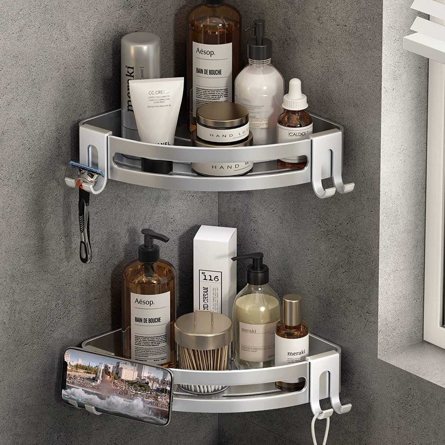 Shower Corner Shelf Caddy 2 Pack shower Organizer Corner No Drill Shower Storage Rust Proof Bathroom Corner Wall Shelf shampoo holder Silver - luxuryhomedecoridea.com