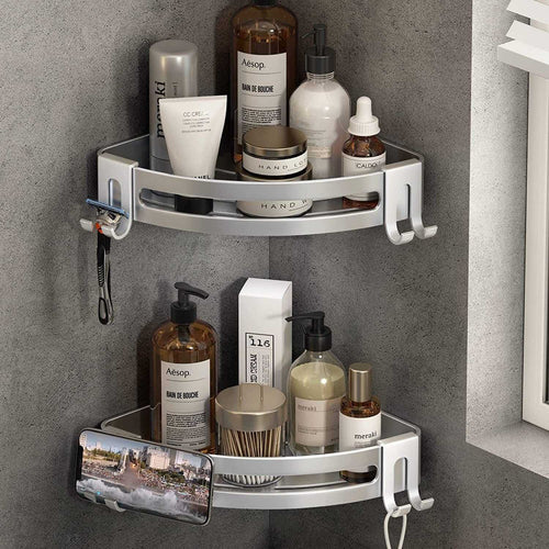Shower Corner Shelf Caddy 2 Pack shower Organizer Corner No Drill Shower Storage Rust Proof Bathroom Corner Wall Shelf shampoo holder Silver - luxuryhomedecoridea.com