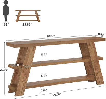 70.9" Extra Long Console Table with Storage, 3-Tier Narrow Wooden Sofa Table Behind The Couch - luxuryhomedecoridea.com