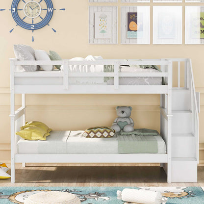 Stairway Twin-Over-Twin Bunk Bed with Storage and Guard Rail for Bedroom, Dorm - luxuryhomedecoridea.com