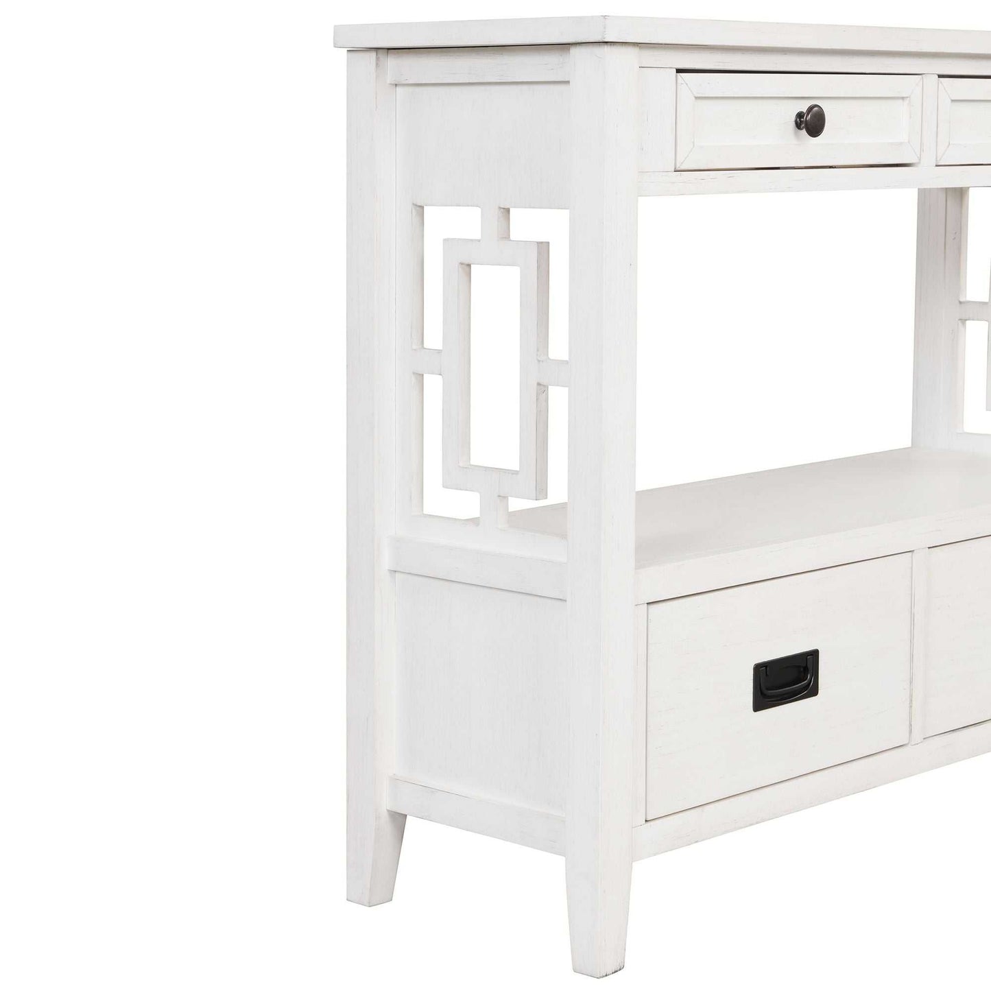 36'' Farmhouse Pine Wood Console Table Entry Sofa Table with 4 Drawers & 1 Storage Shelf for Entryway Living Room Bedroom Hallway Kitchen (Antique White) - luxuryhomedecoridea.com