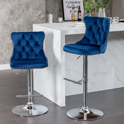 Swivel Velvet Barstools Adjusatble Seat Height from 25-33 Inch, Chrome base Bar Stools with Backs Comfortable Tufted for Home Pub and Kitchen Island,Set of 2,AS1712BL,Blue - luxuryhomedecoridea.com