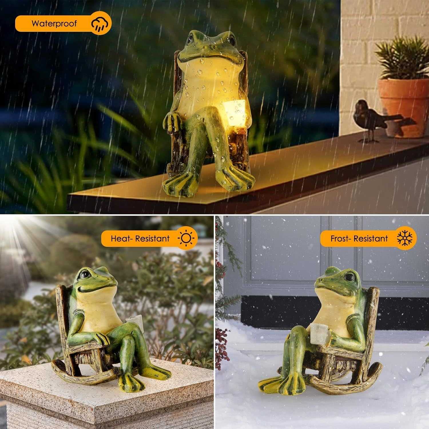 Frog Garden Statue Gifts Hose Decorations Fairy Garden Accessories Outdoor Lights Solar Garden Frog Decor Art Housewarming Gift for Patio,Yard,Lawn Ornament,3.89"x2.36"x3.93 - luxuryhomedecoridea.com