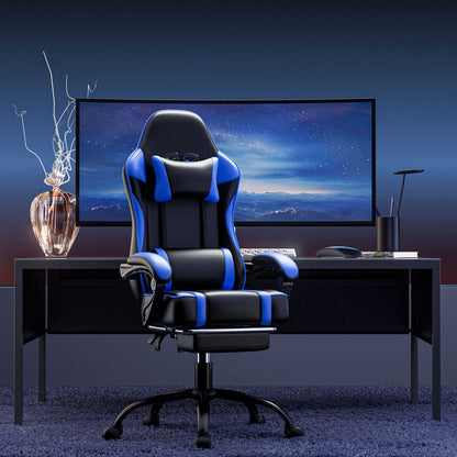 Video Game Chairs for Adults, PU Leather Gaming Chair with Footrest, 360°Swivel Adjustable Lumbar Pillow Gamer Chair, Comfortable Computer Chair for Heavy People - luxuryhomedecoridea.com